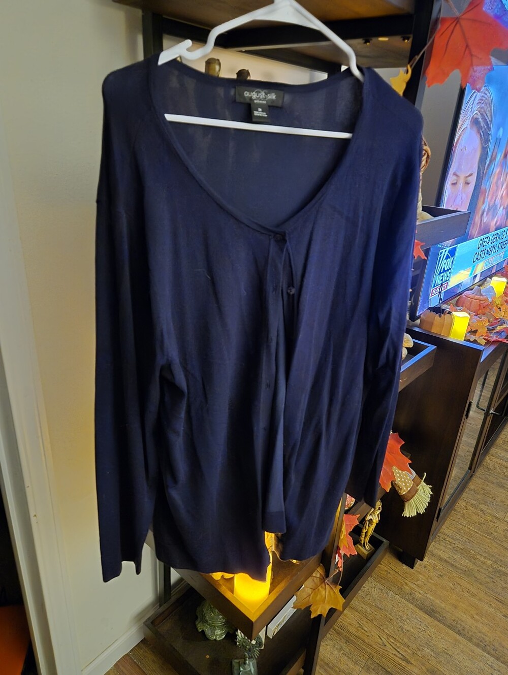 august silk Navy Lightweight Button-Front Cardigan
